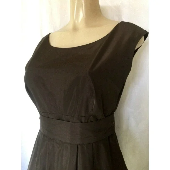 Lafayette 148 Taffeta Dress Fit Flare Brown Belted